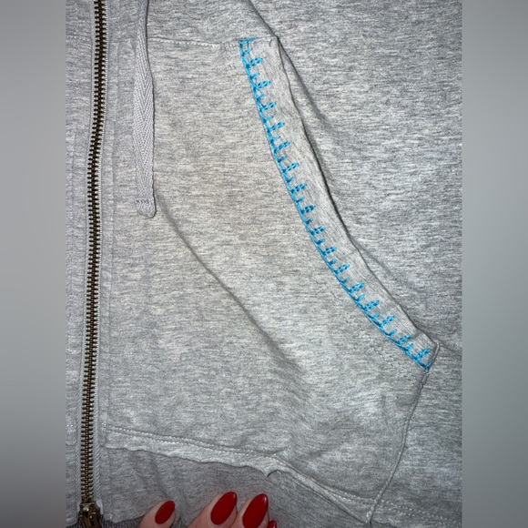 JWLA JOHNNY WAS Light Heather Gray Embroidered Floral Sleeve Zip Up Hoodie Small - Picture 6 of 12